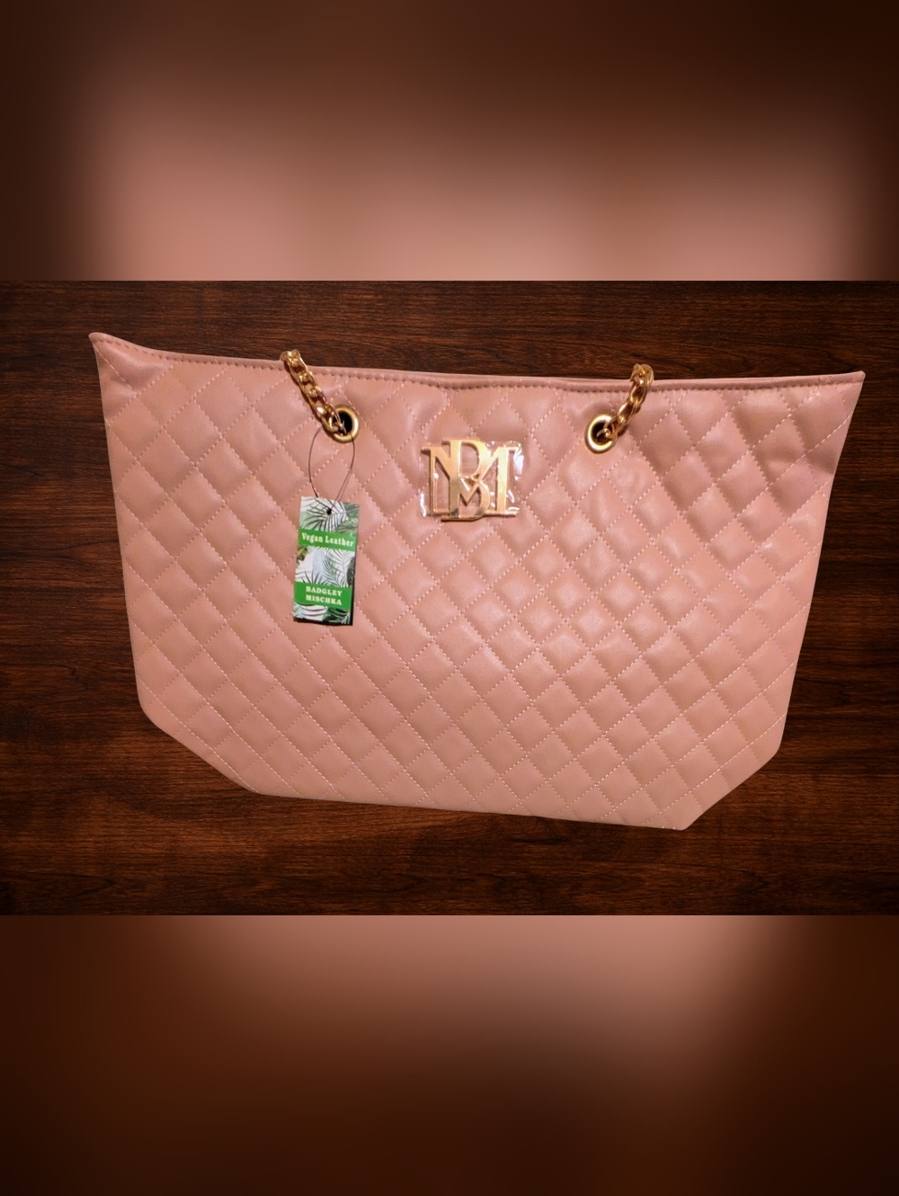 Badgley Mischka Large Tote - Quilted - Blush Pink - Vegan - NWT - Picture 4 of 6